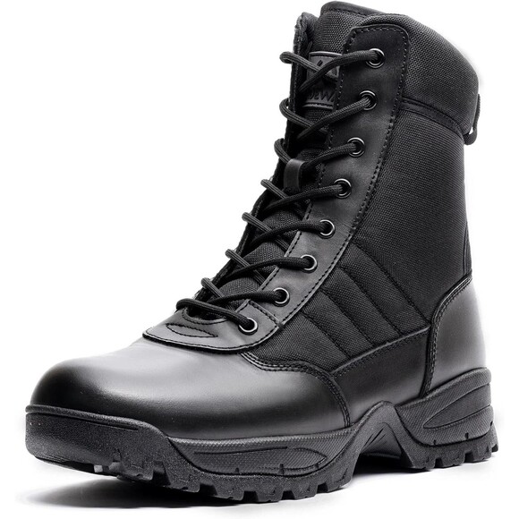 Wideway 8" Tactical Work Boots Men's 10 Leather Side Zip Lace-Up Black - Picture 1 of 10